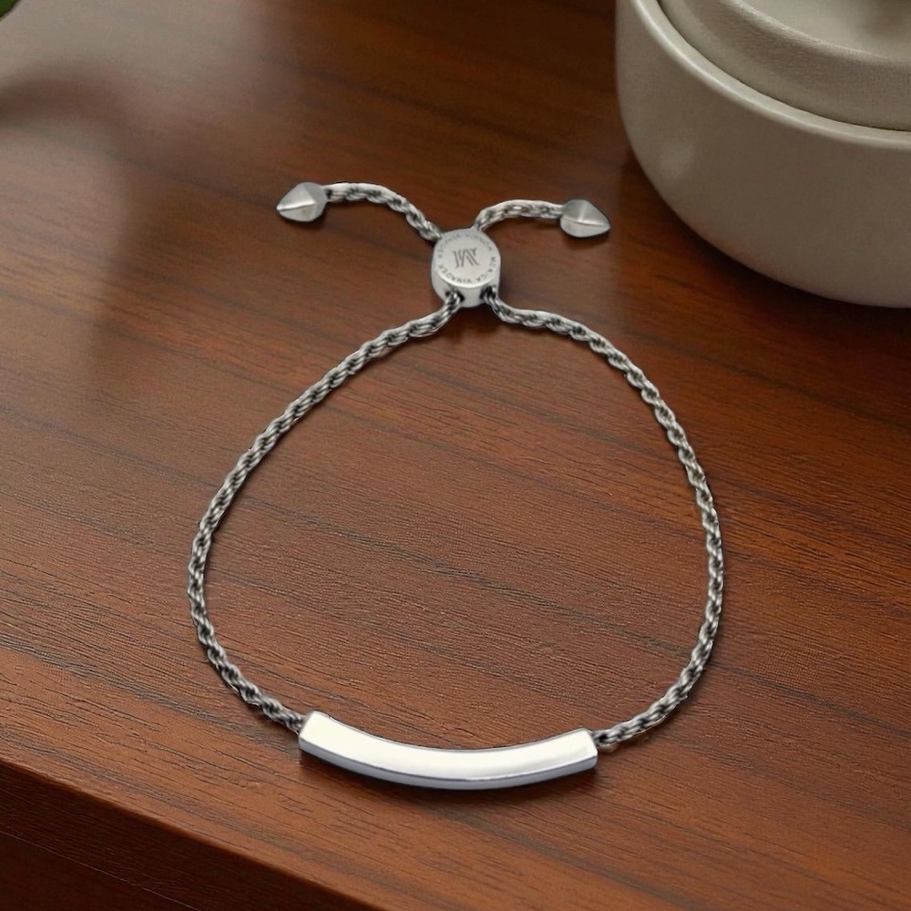 Monica Vinader 925 Sterling Silver Linear Chain Bracelet 8” Engravable